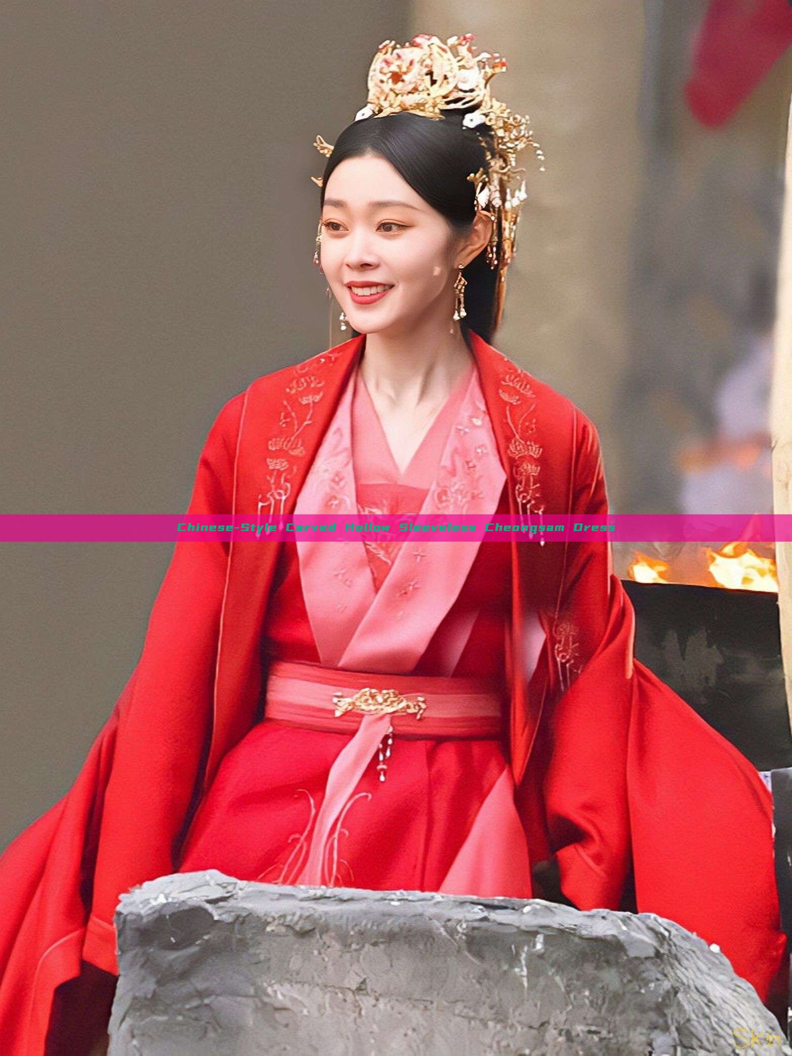 Chinese-Style Carved Hollow Sleeveless Cheongsam Dress Chinese-Style Carved Hollow Sleeveless Cheongsam Dress