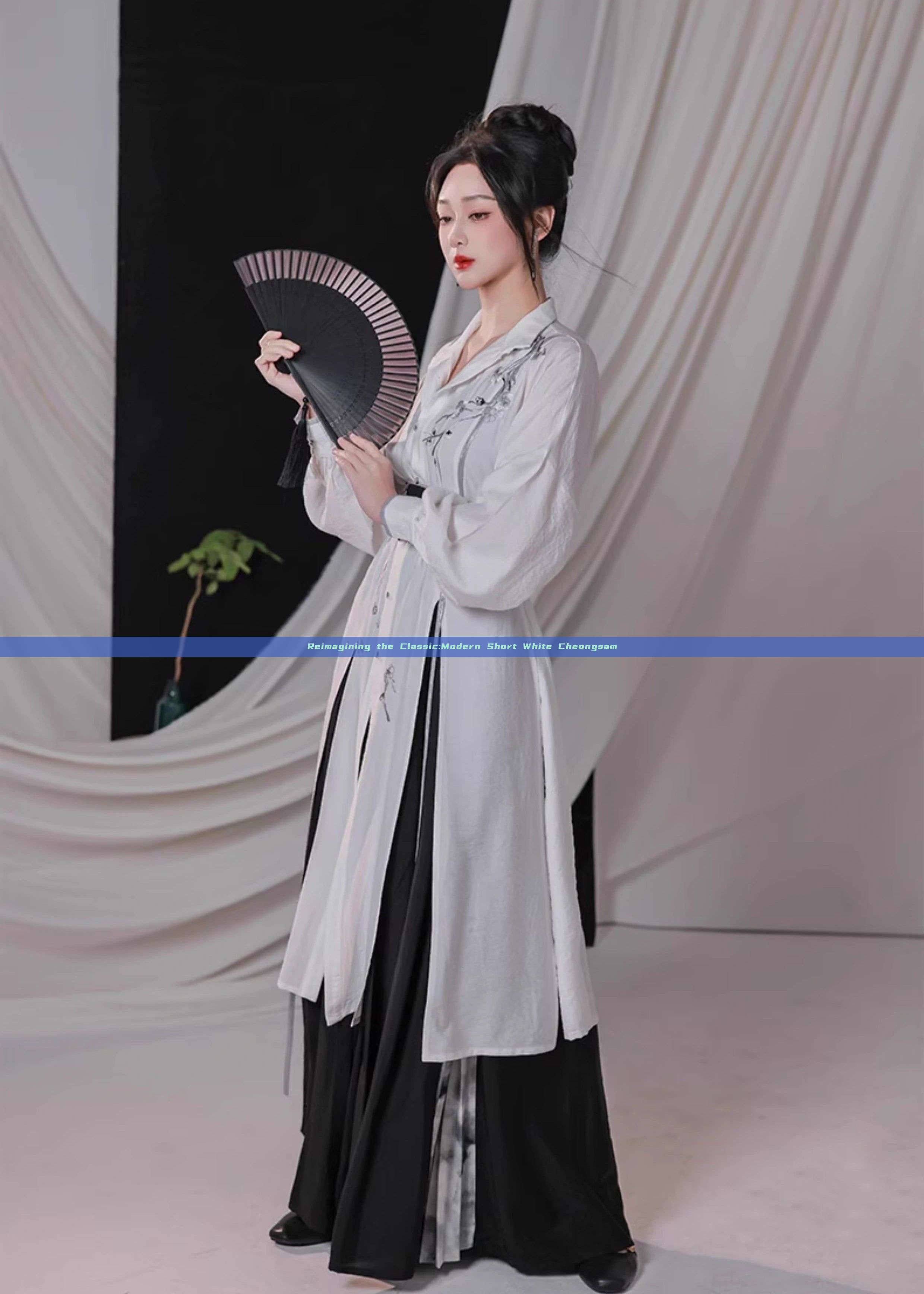 Reimagining the Classic:Modern Short White Cheongsam Reimagining the Classic:Modern Short White Cheongsam