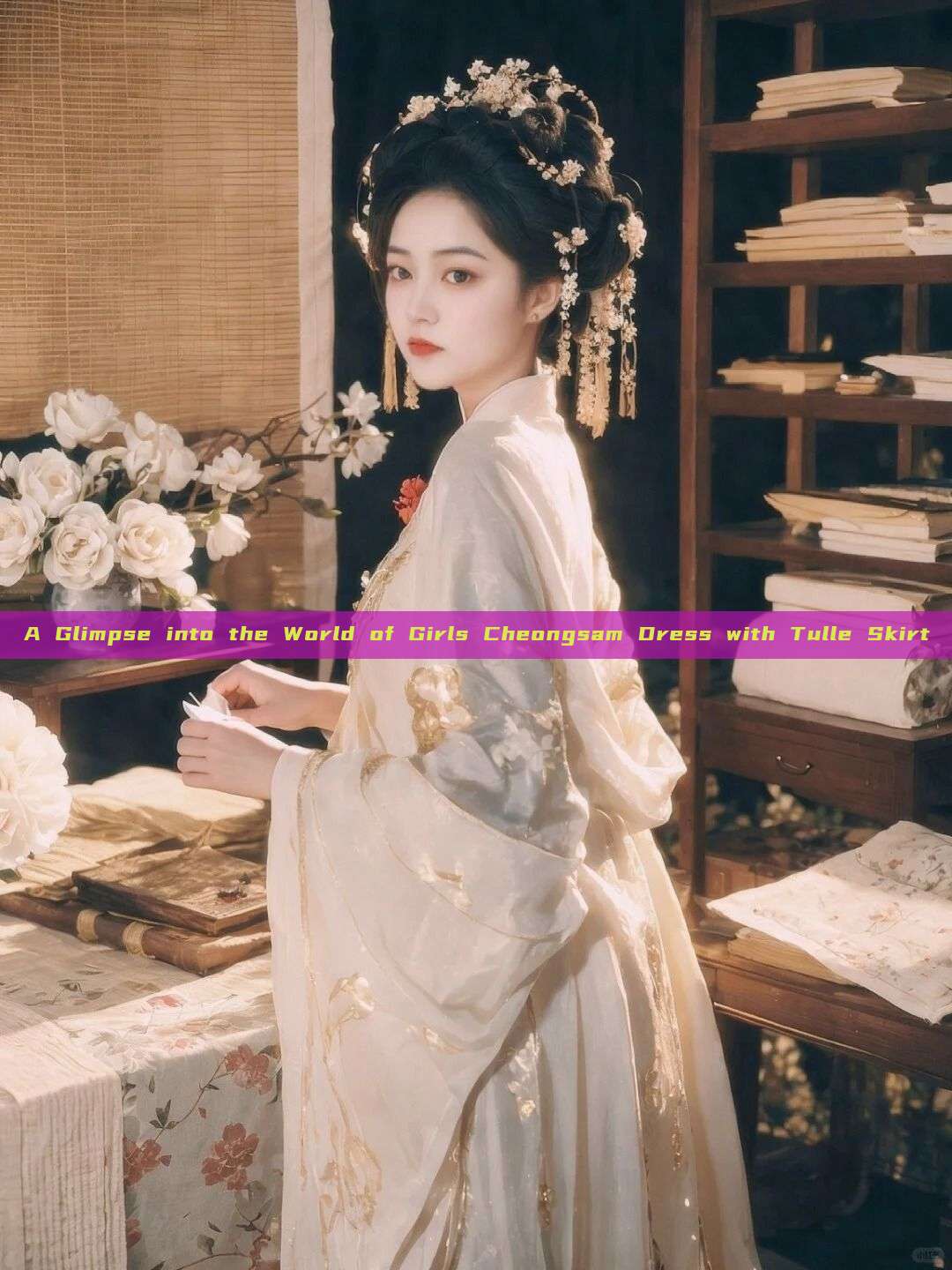 A Glimpse into the World of Girls Cheongsam Dress with Tulle Skirt A Glimpse into the World of Girls Cheongsam Dress with Tulle Skirt
