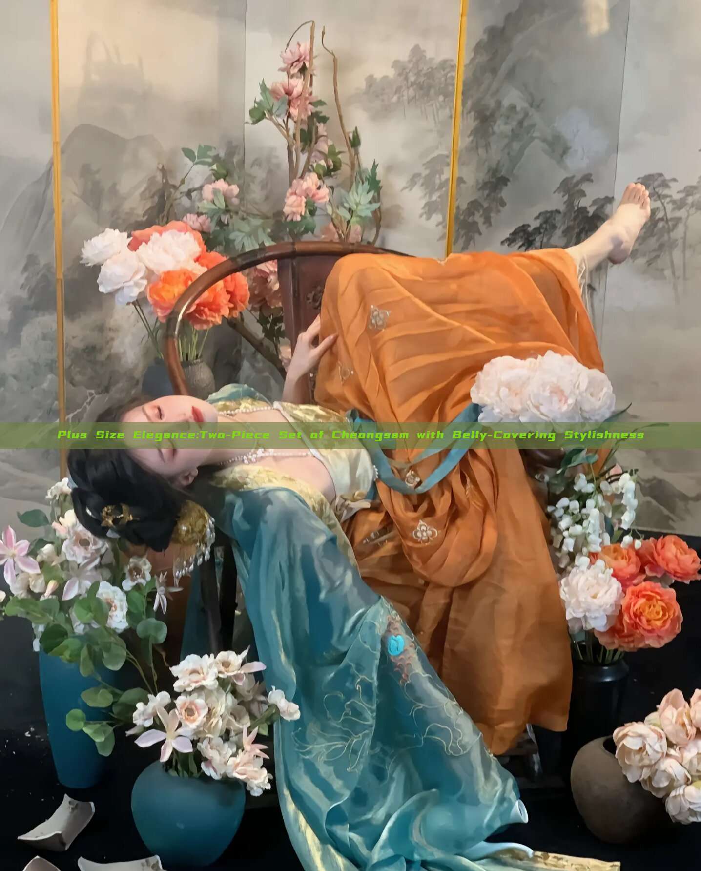 Plus Size Elegance:Two-Piece Set of Cheongsam with Belly-Covering Stylishness Plus Size Elegance:Two-Piece Set of Cheongsam with Belly-Covering Stylishness