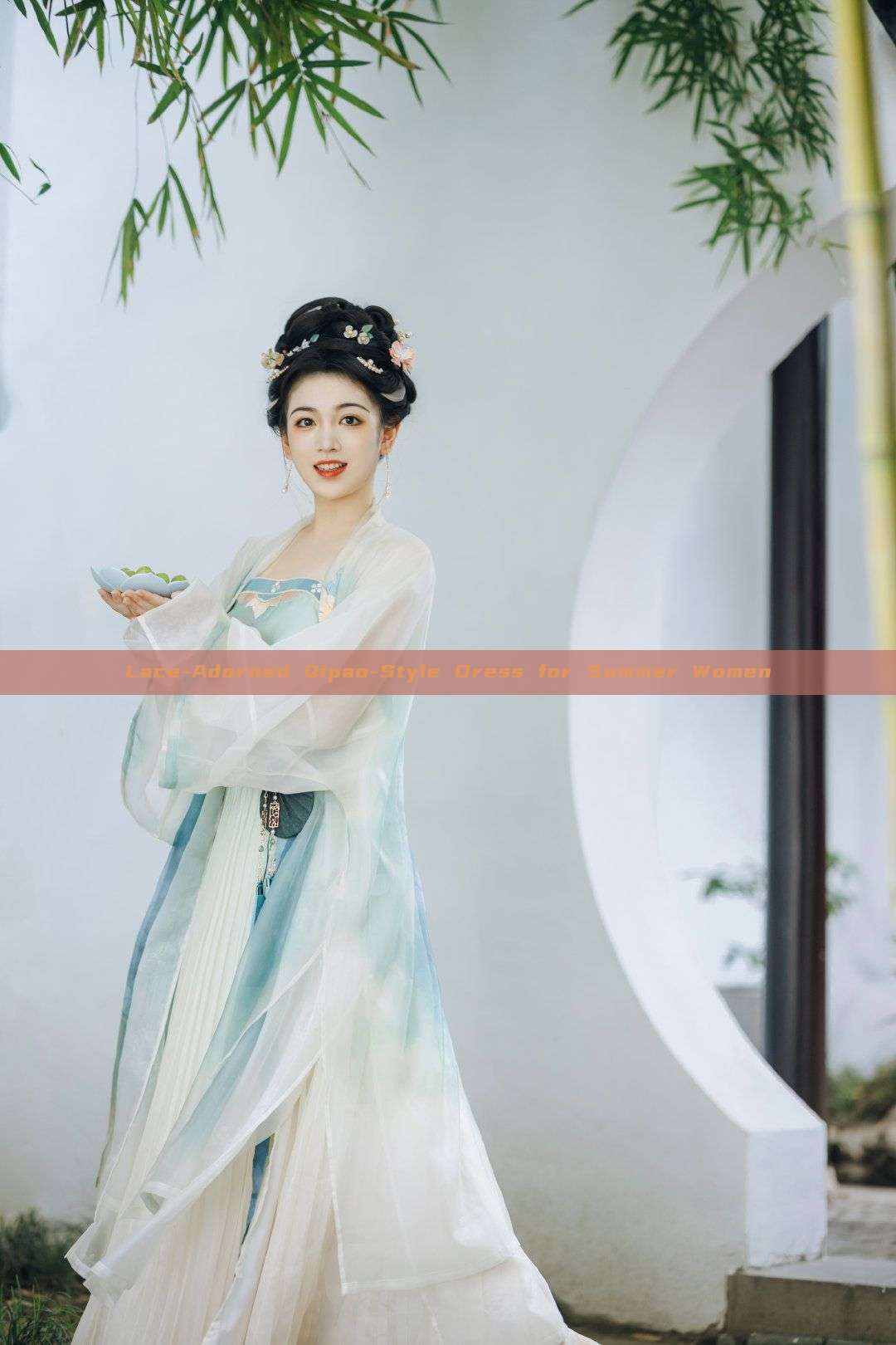 Lace-Adorned Qipao-Style Dress for Summer Women