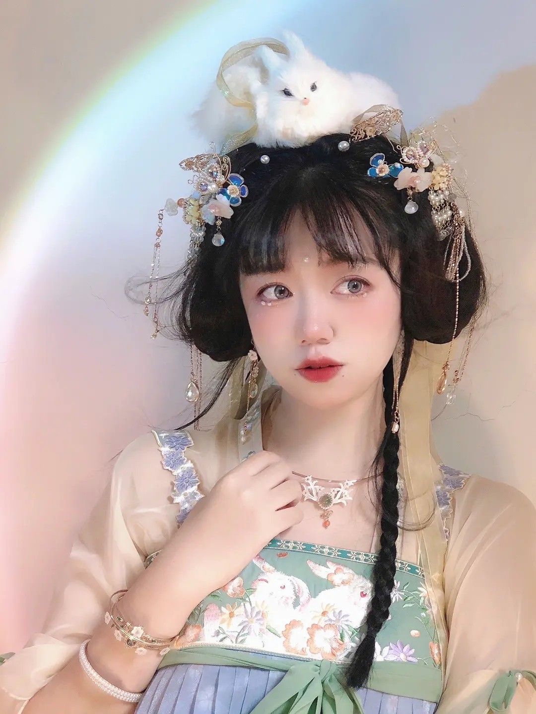 Elegant Hanfu Costumes for Women:The Splendor of Plain Silk with Feather-like Embroidery Elegant Hanfu Costumes for Women:The Splendor of Plain Silk with Feather-like Embroidery