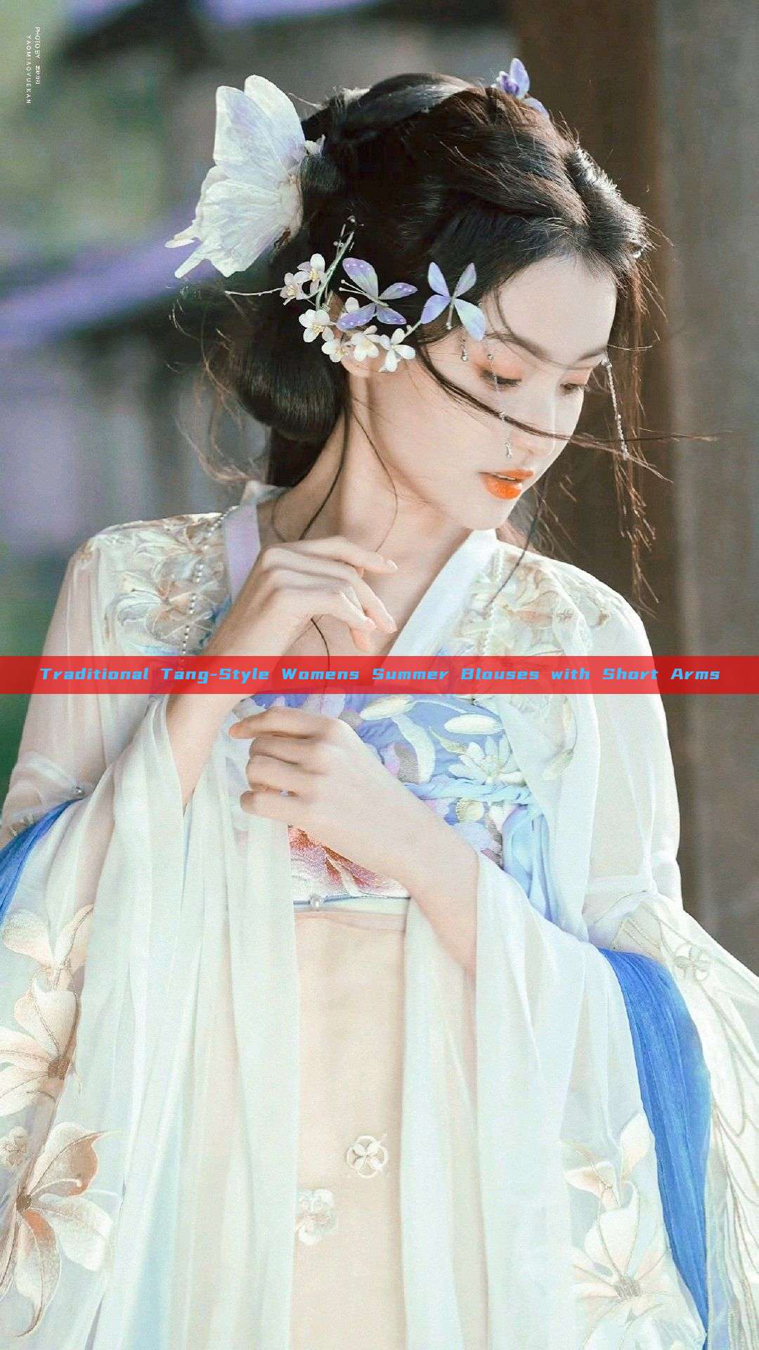 Traditional Tang-Style Womens Summer Blouses with Short Arms Traditional Tang-Style Womens Summer Blouses with Short Arms